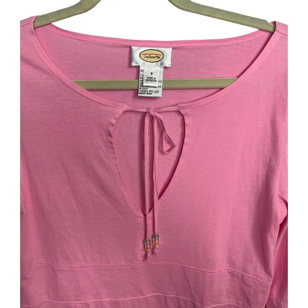 Talbots Womens Long Sleeve Cotton Tunic Top Size Small Pink Tie Collar  Peekhole - Picture 3 of 6